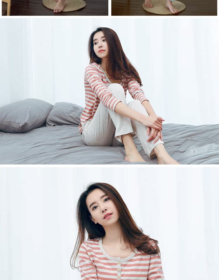 Top đồ ngủ dưa gang tay dài mùa xuân và mùa thu cotton mỏng Phần phiên bản Hàn Quốc của quần áo mặc nhà nữ nam cotton phù hợp với hàng đầu đồ lót basic