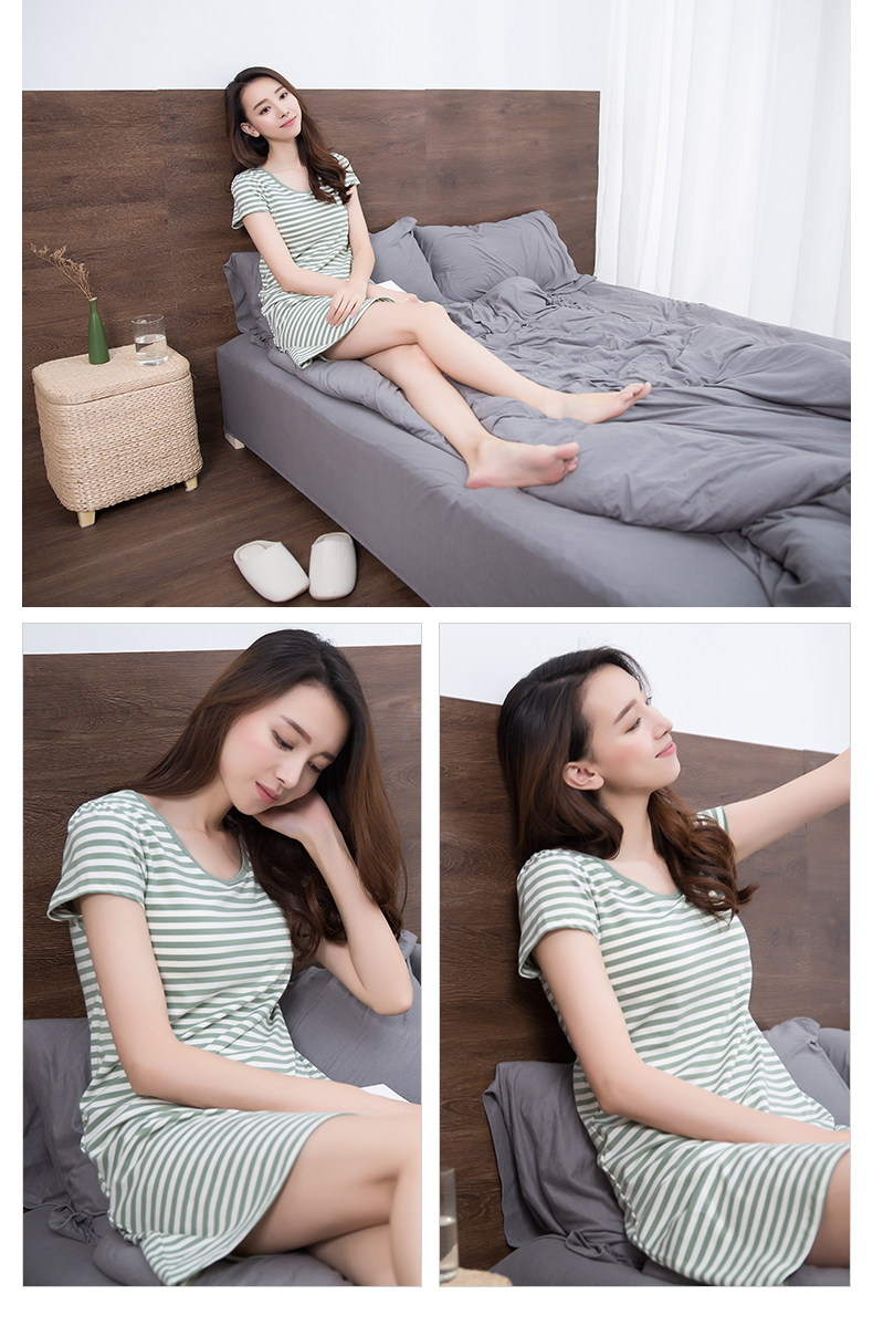 Hàng đầu 呱呱 chính thức hàng đầu cửa hàng đồ ngủ phụ nữ mùa hè nightdress bông ngắn- tay mỏng dịch vụ nhà nữ mùa hè vành đai ngực pad áo ngực