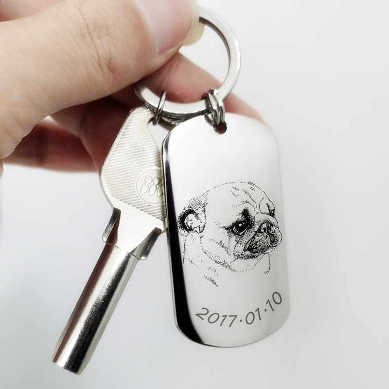 diy lettering custom photo square titanium steel key buckle pendant pendant pet cat pooch Remembering Gift-Taobao
