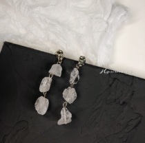 s925 Silver Needle Ice Sydney Japan and Korea White temperament minimal Feng Crystal Rock with thin long earrings