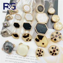 New metal button inlaid with pearl gold foil bead light combination button polygon irregular cashmere clothes buckle Joker
