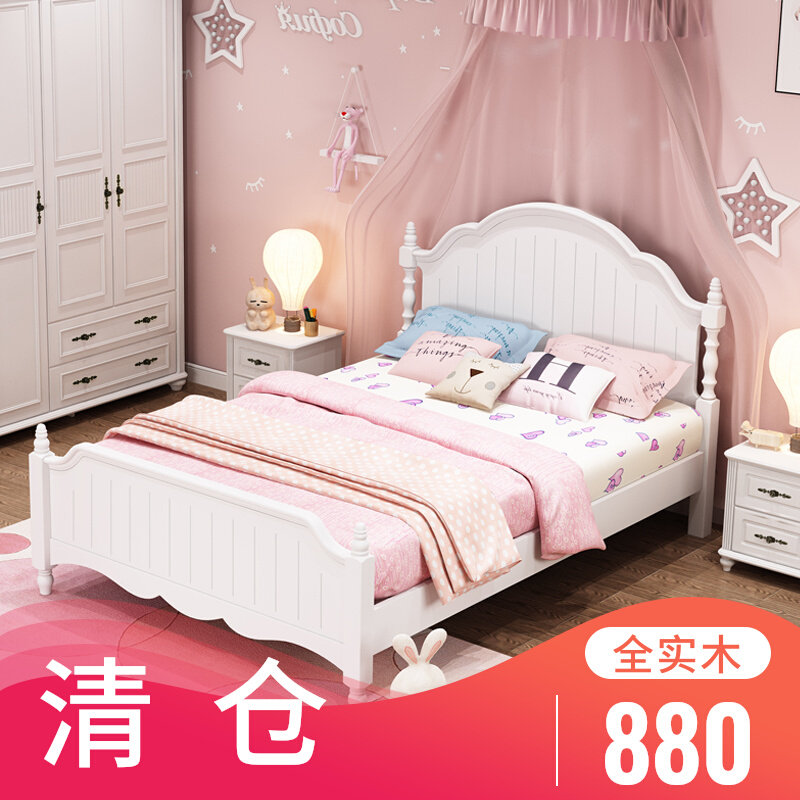 Full solid wood children's bed 1 35 m high case storage barometric pressure daughter girl bed white princess bed linen brief Eurowind