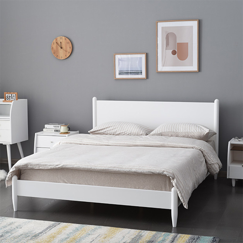 Nordic solid wood bed modern minimalist white light luxury 18 double master bedroom large 15m single factory direct storage