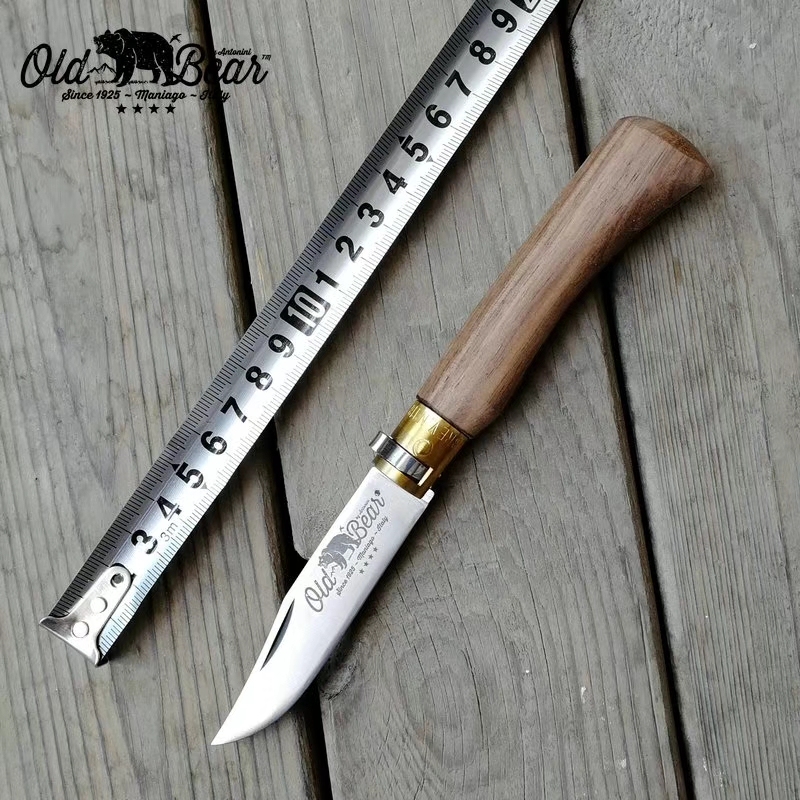 Italian Old Bear oldbear Wooden Handle Folding Knife Portable Fruit Knife Safe Retro Knife Home Daily Use