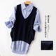 Mùa xuân mỏng Hàn Quốc phiên bản của nhung len tinh khiết tay có thể-vai cổ chữ V dệt kim cashmere ngắn phụ nữ áo giáp của vest mặc giấu bên ngoài màu xanh