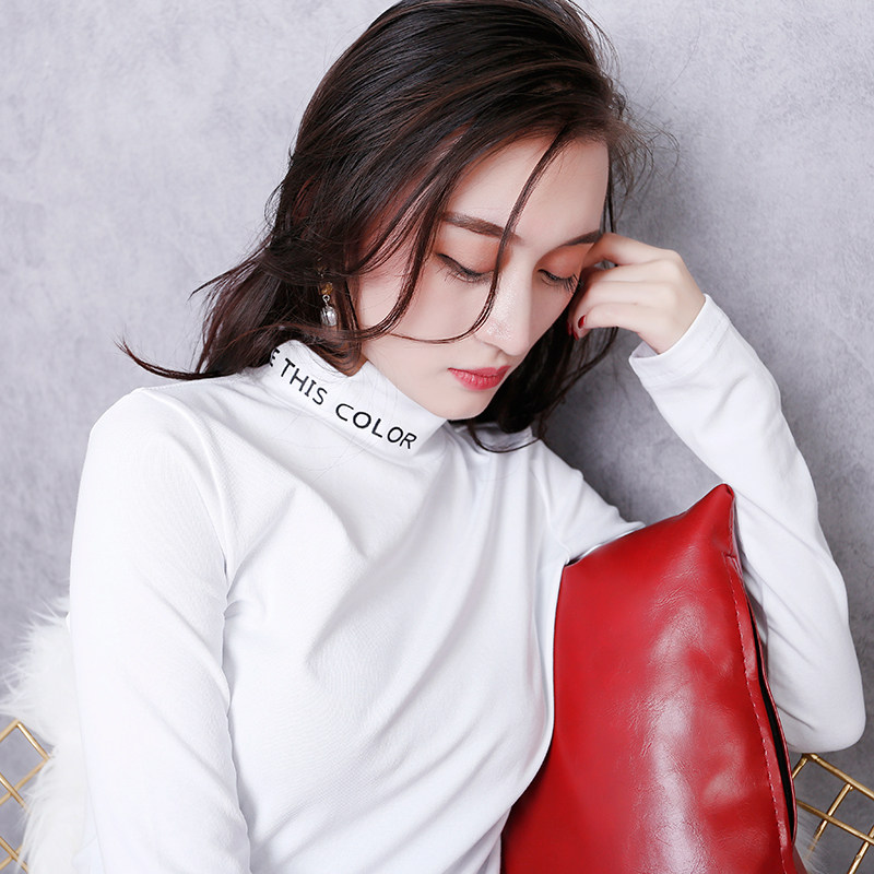 2020 spring summer new European station women black white long sleeve T-shirt letter 100 hitch bottom cotton sashimi blouse