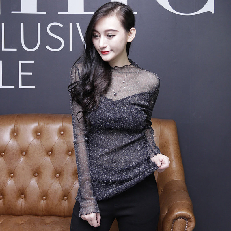 European station super fairy top long-sleeved slim lace spring and autumn dress 2020 new style mesh bottoming shirt women's small shirt