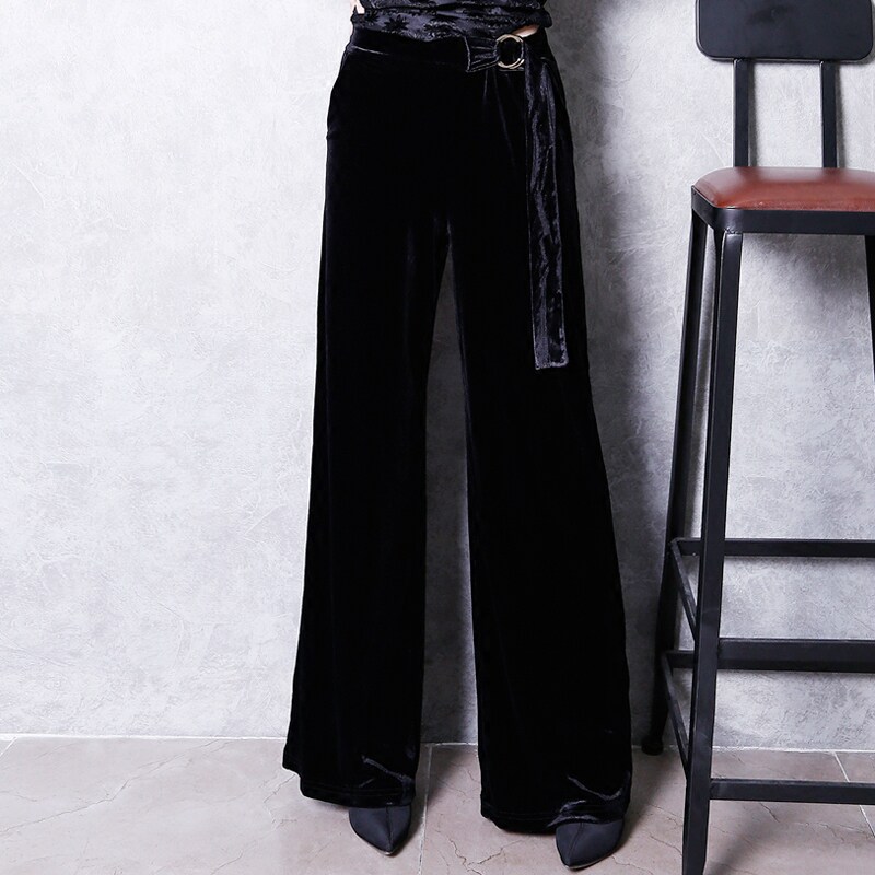 Original Juku Pants Woman Dress High Waist Gold Velvet Broadlegged Pants Chic Early Spring Pants Trousers Long Pants Autumn Korean Version Pendant 2020