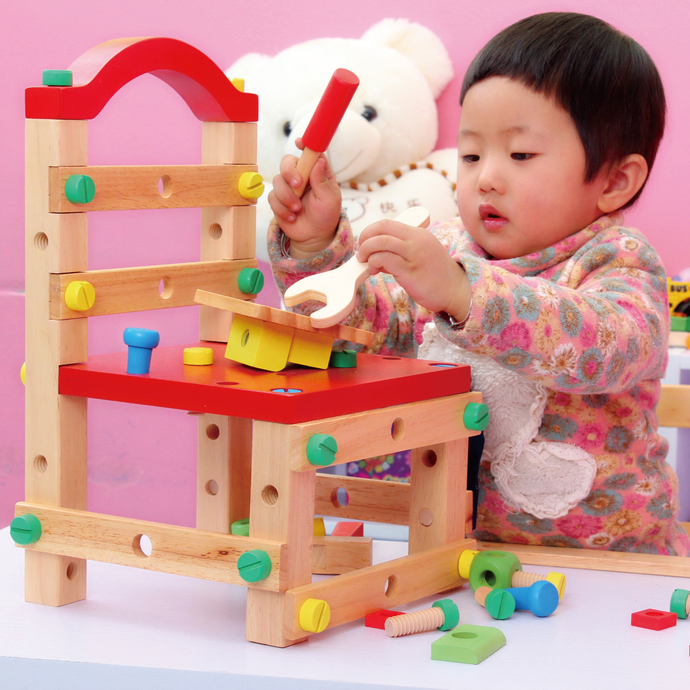 Disassemble and assemble multi-functional work chair children's boys building block toy 3-6 years old nut combination disassembly toy