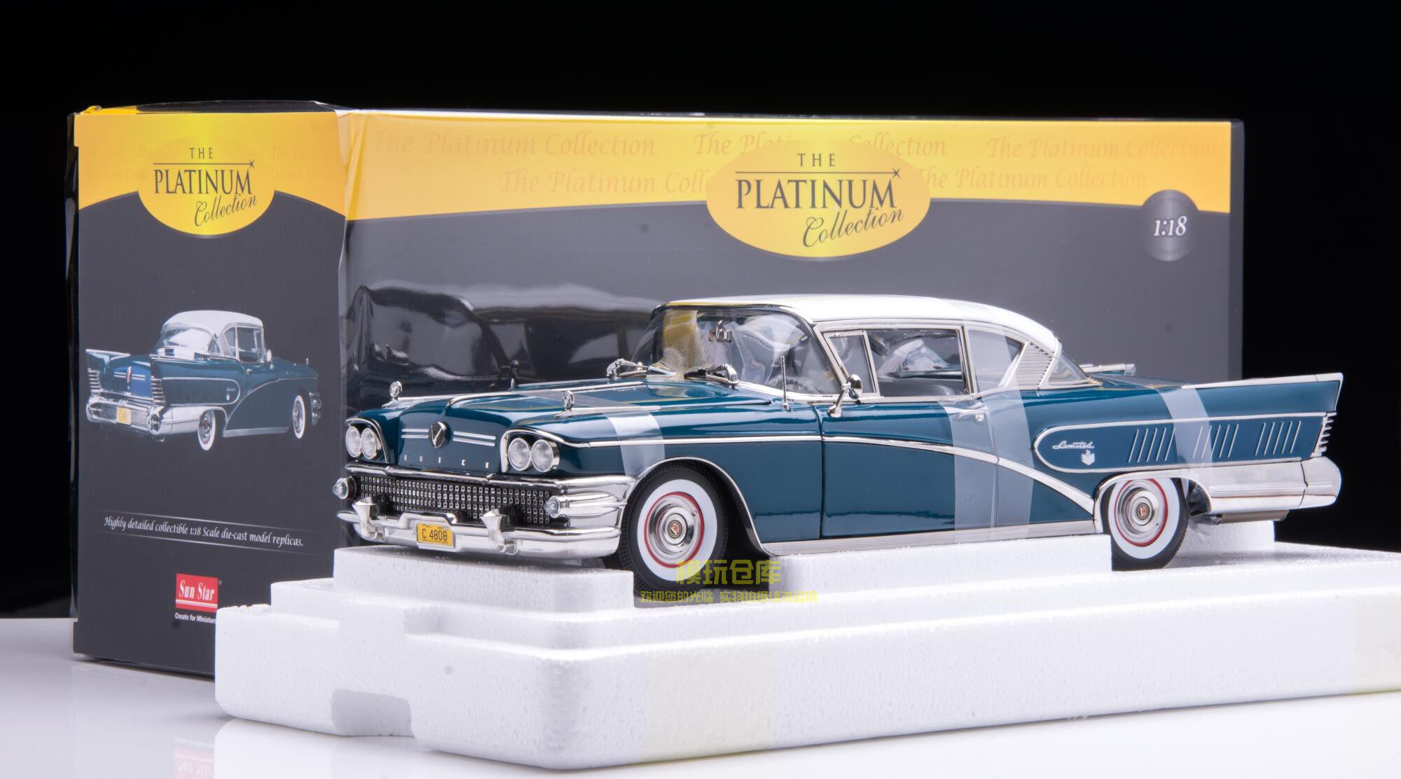 1:18 Sunstar Buick Limited Riviera 1958 Platinum Edition Alloy Car