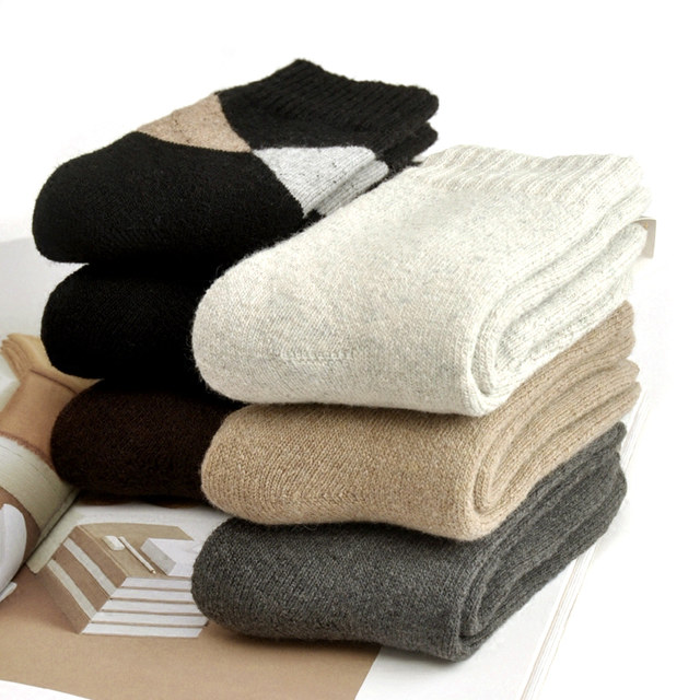 Men's wool terry thick plus velvet towel cashmere socks super thick winter mid-tube warm diamond snow socks 3 pairs