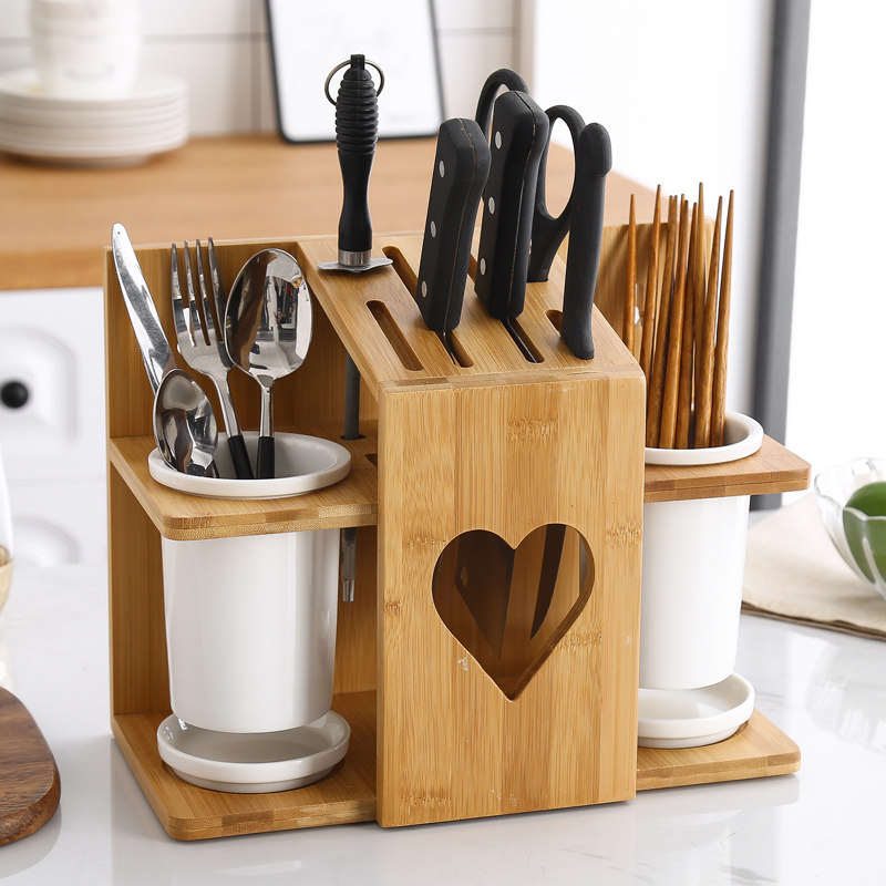 Bamboo Wood Home Tool Holder Containing shelf Ceramic Chopstick Cylinder Kitchen Knives Knife Holder shelving Shelf Kitchen Knife Shelf Kitchen Knife Shelf