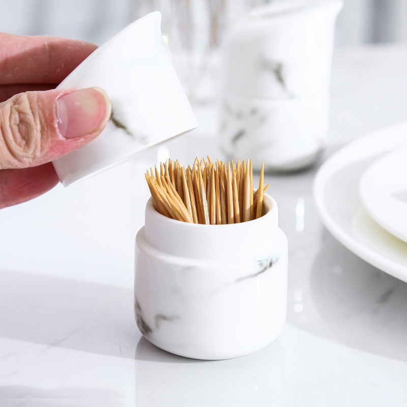 Ceramic toothpick box Fashion flip-up toothpick tube Nordic style dining table Ceramic Marble pattern toothpick jar