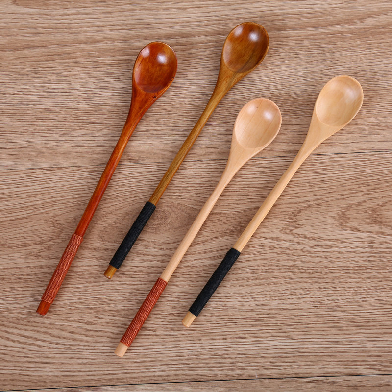 Day Style Sealed Jar Wood Spoon Long Handle Spoon Creative Coffee Spoon Stir Honey Spoon Soup Spoon Tablespoon Wood Cutlery
