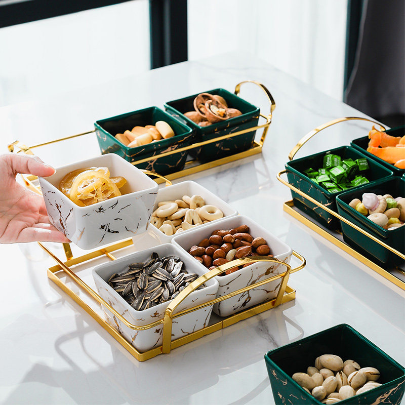 Divided compartment fruit plate snack plate creative living room household afternoon tea heart plate dry fruit plate web celebrity snack plate