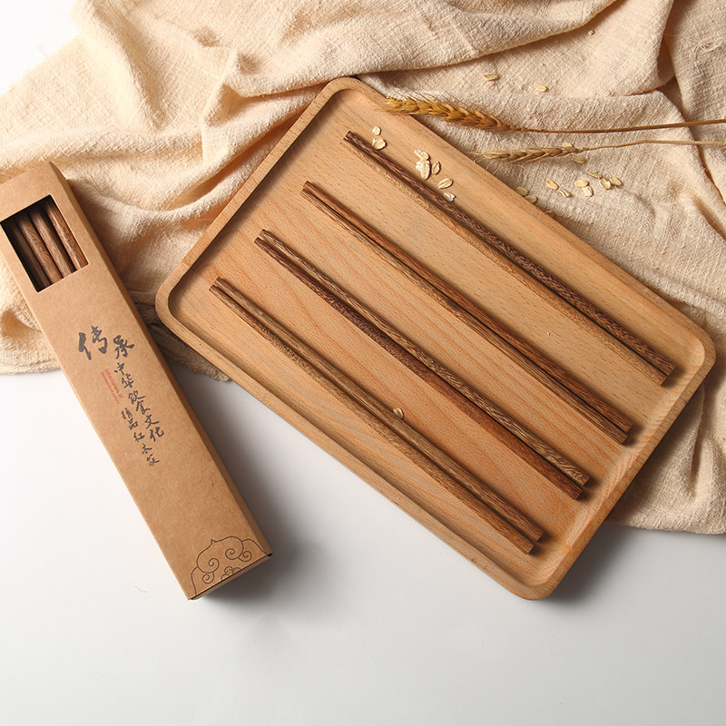 Solid wood chicken wings chopsticks household 10 pairs of household anti - slippery redwood chopsticks without wax wood