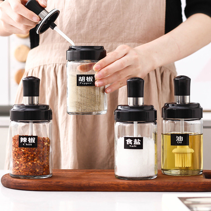 Seasoning Jar Glass Salt Jars Kitchen seasoning jar Home Seasoning Bottle Sugar Jars Oil Pot Salt MSG Seasoning Box Suit