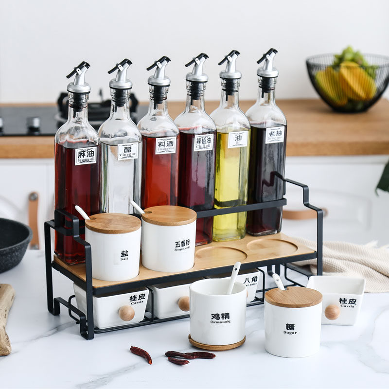Ceramic seasoning box set home glass oil bottle combination creative kitchen supplies condiment bottle can pepper oil pot