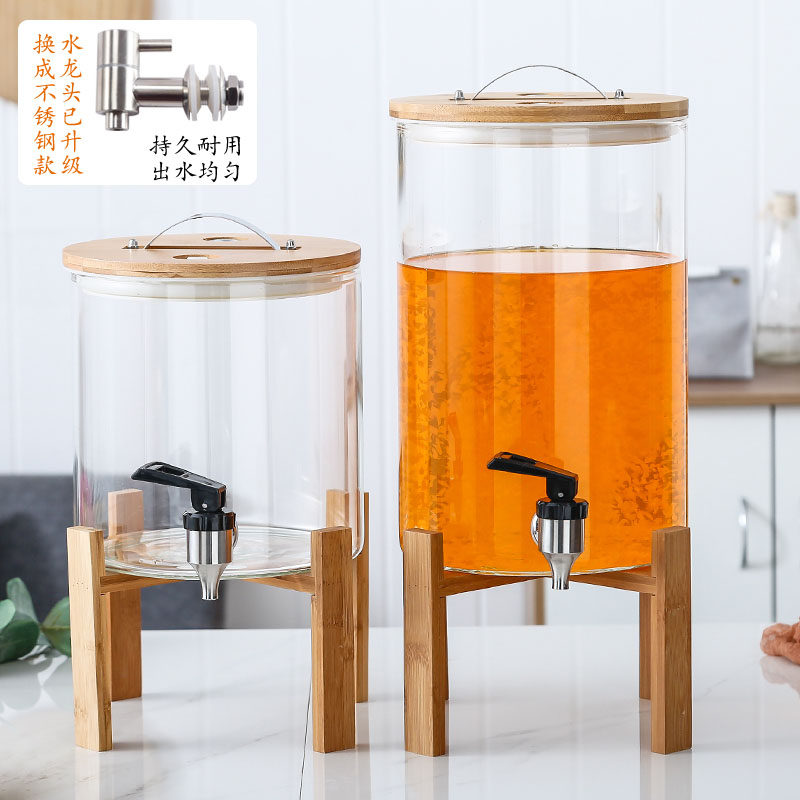 Nordic large capacity with tap cold water pot glass cold water pot Beer Coke Juice Barrel Home Drinking Water Barrel Dining Room