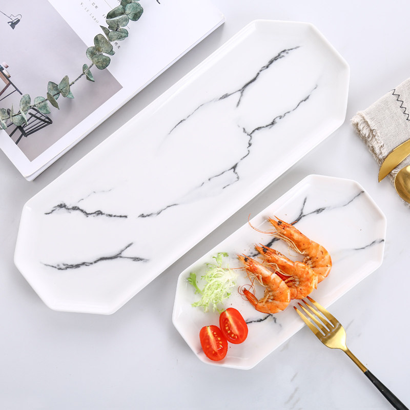 Ceramic Cutlery Rectangular Marble Textured Plate Western Dining Steak Count Hearts Bread Cake Pan Home Plate