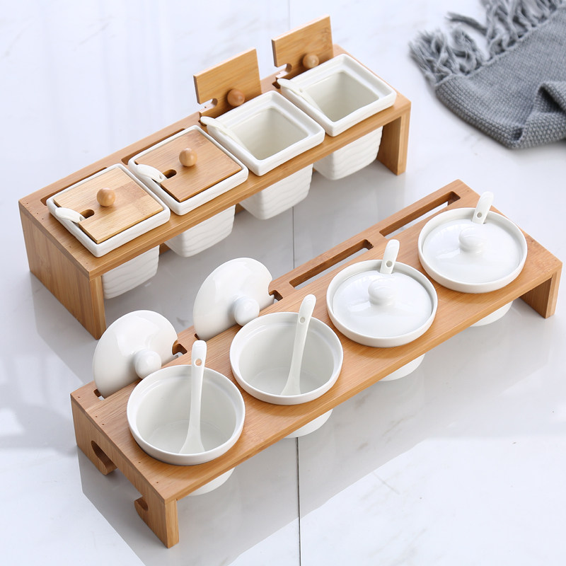 Ceramic seasoning box Seasoning pot set Household seasoning pot Salt pot Pepper pot Kitchen supplies Seasoning box with lid