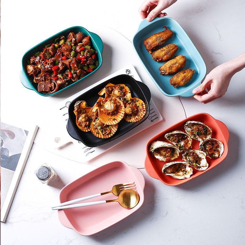 Home ceramic baking tray Cheese gratin rice tray Oven Microwave oven special baking bowl Net red plate cutlery creative plate