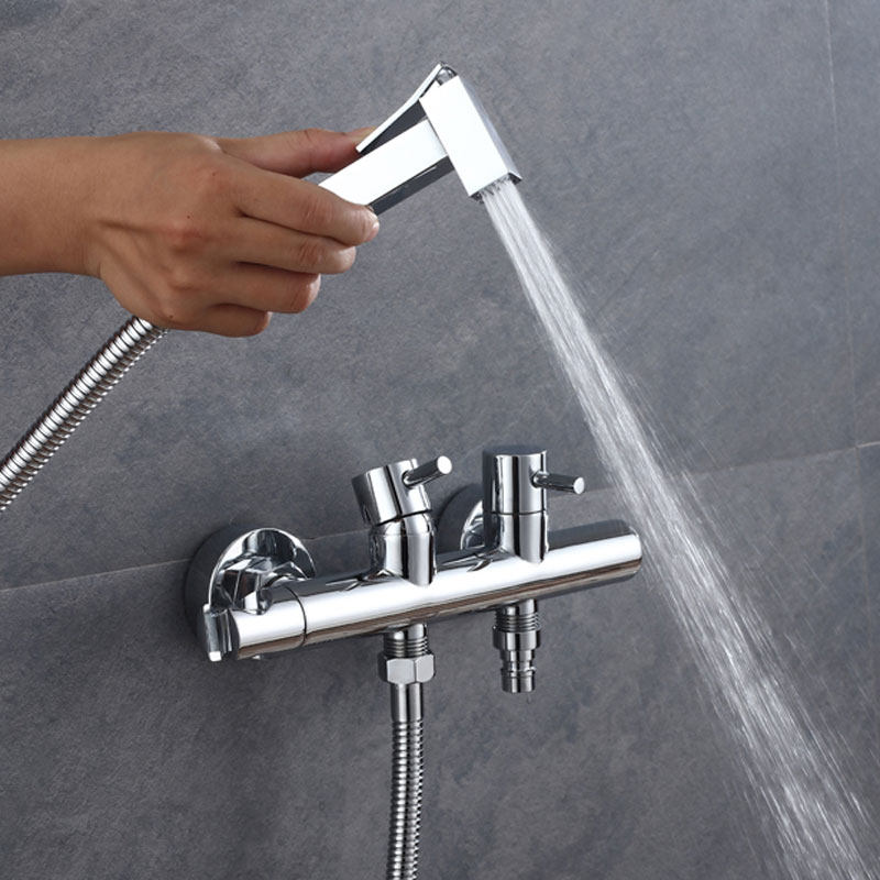 All copper two in two out hot and cold water washer faucet set bidet nozzle rinser toilet clothes machine spray gun