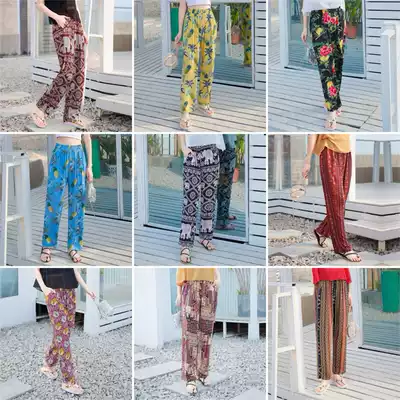 Beach pants women's summer thin anti mosquito pants trousers Ice Silk cold pants cotton silk wide leg pants blouse pants loose straight pants