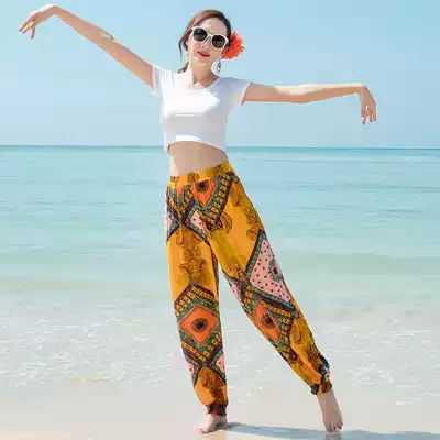 Bohemian beach pants women's Balinese ethnic bloomers loose harem pants suit printed cotton silk trousers
