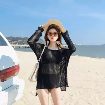 Bikini swimsuit blouse long-sleeved loose sweater hollow sunscreen clothing seaside vacation beach outdoor top summer