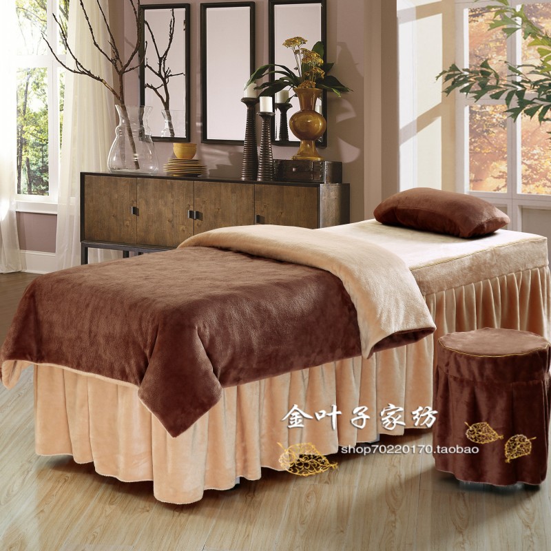 Mới mùa đông cao cấp ấm áp nhung nhung giường đẹp bao gồm bốn bộ sắc tố màu sắc tinh khiết giường massage bốn bộ - Trang bị tấm ga trải giường gội đầu