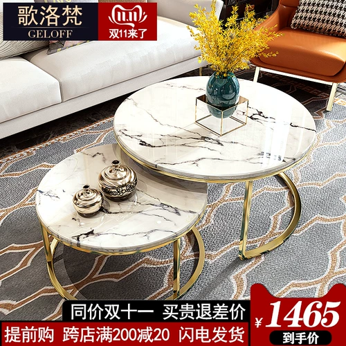 Мраморный кофейный столик телевизионный шкаф, постмодернистская нордическая круглая легкая роскошная роскошная крышка из нержавеющей стали в гостиной в гостиной