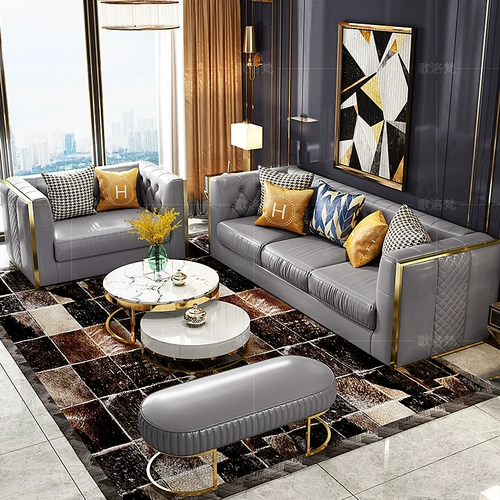 Легкий роскошный слой кожаный диван в гонконгском гонконге