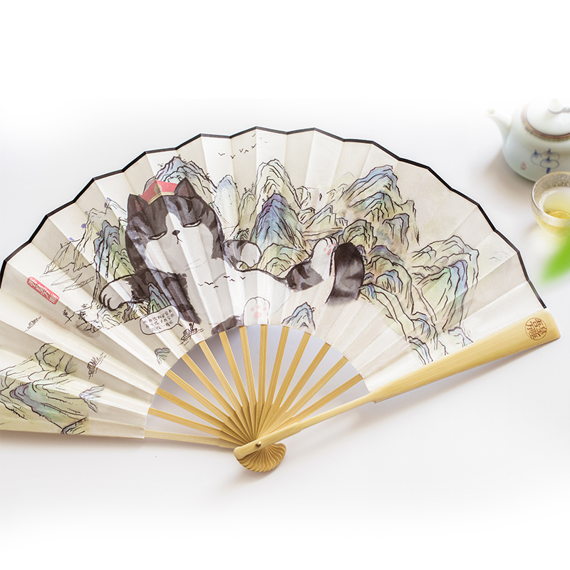 My Emperor sleeping fan Summer folding fan Male anime portable portable National Tide rice paper silk cloth Ancient style folding fan Female