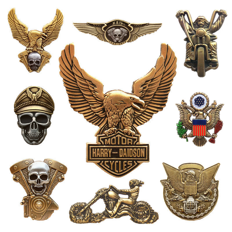 Harealloy brass Skull and skull badges The old Eagle Warring Police Presidential Locomotive Pirates Big commemorate the Chest Needle