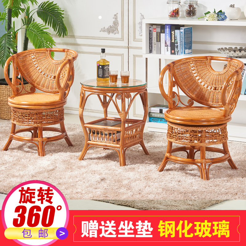 Small Balcony Rattan Chair Coffee Table Three-Five-Piece Set Swivel Chair Single Back Chair Rattan Table and Chair Modern Simple Combination
