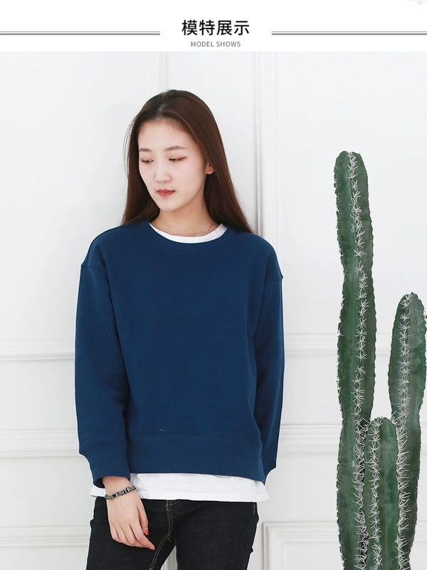 Áo len cổ tròn màu đơn sắc của phụ nữ terry jumper mùa xuân và mùa thu áo thể thao giản dị áo khoác cotton dài tay