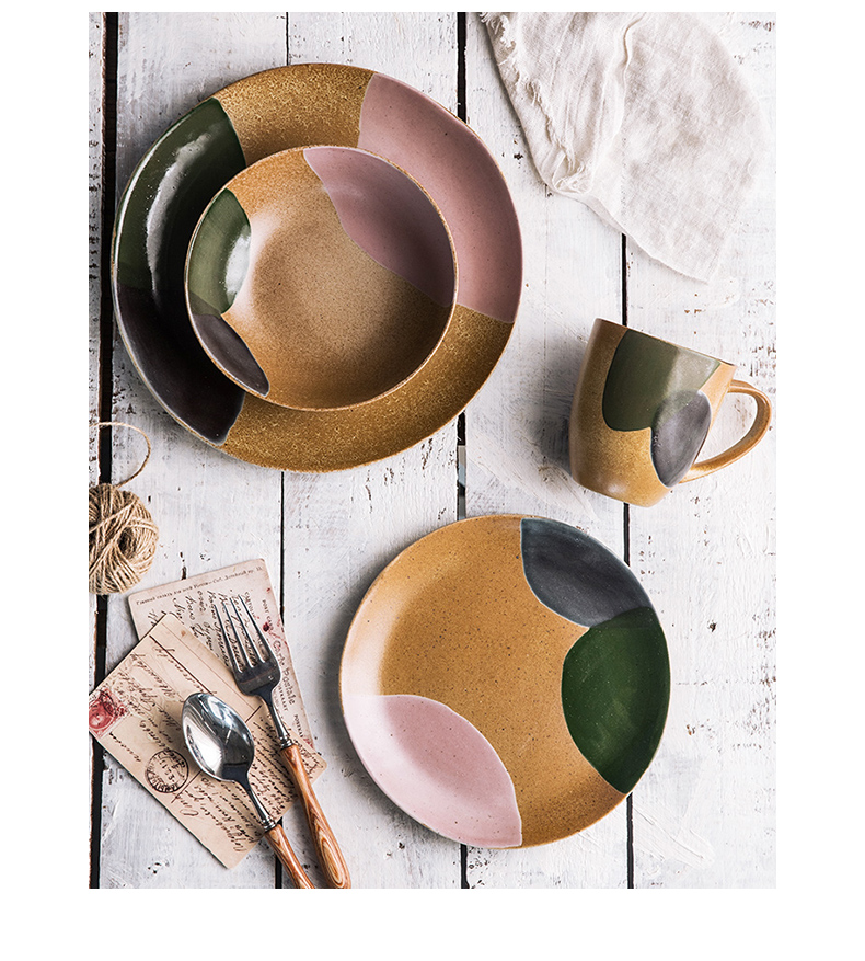 Lototo Japanese retro salad bowl single milk cup hand - made ceramic tableware plate plate plate