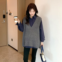 Spring new maternity wear Korean style fashion loose large size slimming V-neck vest Western style knitted vest