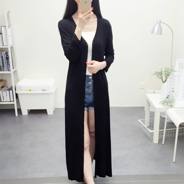 Spring and Summer Korean Style Extra-Long Modal Cardigan for Women, Ankle-Length Coat, Loose Plus-Size Sun Protection Clothing, Outerwear Air-Conditioning Shirt