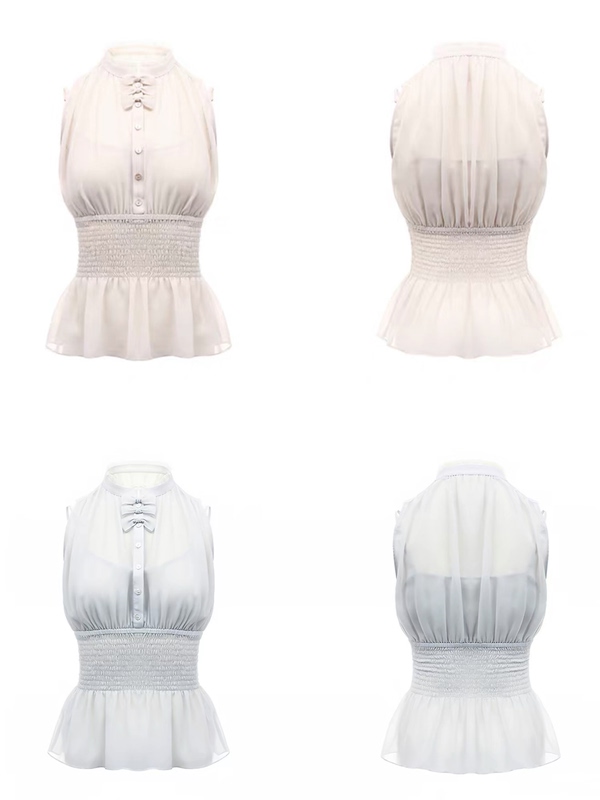 Romanceofgirl/Chiffon Top with Bow Tie & Complex Lace Patchwork Waist-Cinching Skirt Pants Romanceofgirl/Chiffon Top with Bow Tie & Complex Lace Patchwork Waist-Cinching Skirt Pants
