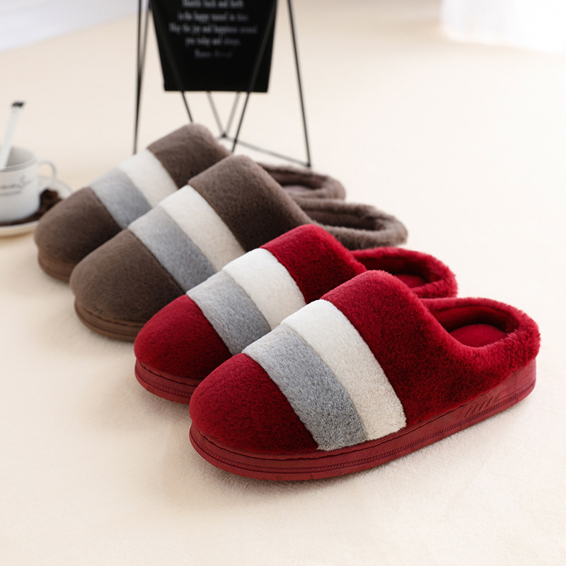 Coarse striped female cotton slippers Home thick bottom Indoor home cotton slippers heightening half-wrapped head sleeping shoes Bedroom room