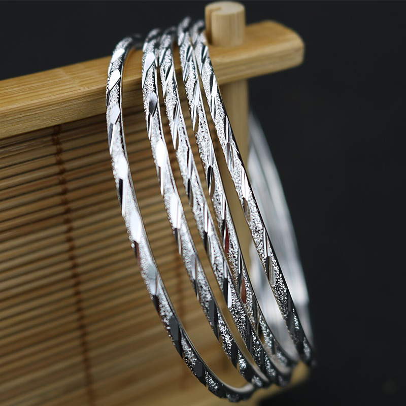 9999 sterling silver snowflake silver bracelet women's milled yarn twill solid multi-circle three-ring all-match closed mouth simple thin hand ring