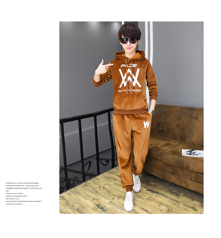 Winter Boy Big Boy 13 Teen 14 Dày 15 Gold Velvet 16 Áo len ấm áp Bộ 18 tuổi Học sinh trung học cơ sở pijama nam