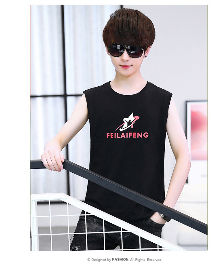 Cậu bé mùa hè 14 Áo thun không tay 16 Áo vest thiếu niên nam Cotton Cane 12 Học sinh trung học 13 Trẻ lớn 15 tuổi - Áo vest cotton vest trung niên