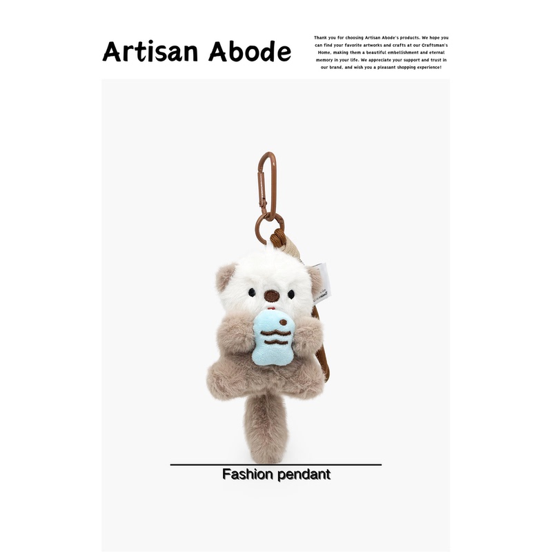 Cute Plush Fish-Hugging Otter Doll Bag Pendant Couple Backpack Decoration Creative Keychain for Women