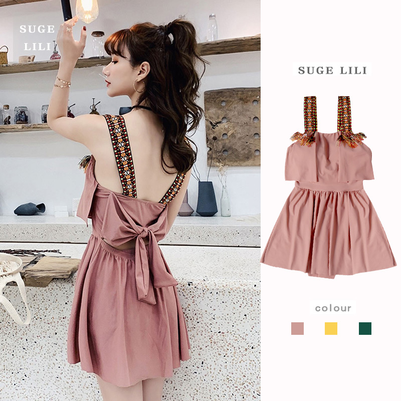 Swimsuit women's dress style conservative student Veil Belly slim Teen Bubble Hot Springs Adorable Day Ensemble Four Corner Pants Beauty Back