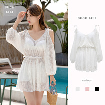 Swimsuit women split three-piece shirt long sleeve size thin Belly Belly fat mm conservative hot spring 2021 New Fairy