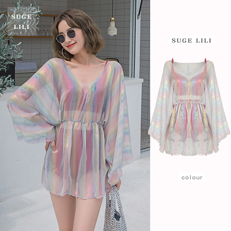 Swimsuit suit woman with hood-shirt conservative spa high waist Two-style sexy three sets of shades of skinny Han Chinese swimsuit