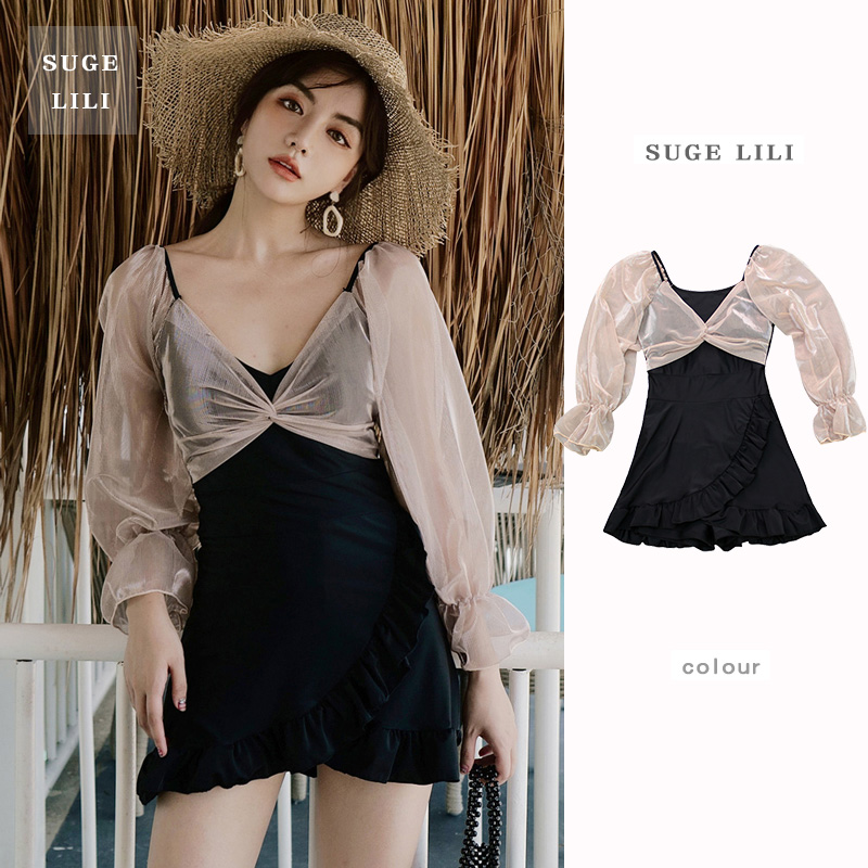 Even Body Swimsuit Woman Skirt Style Conservative SLIM COVER LONG SLEEVE STUDENT BUBBLE HOT SPRING CLOTHES GIRL LITTLE BALSAMIC WIND SWIMSUIT